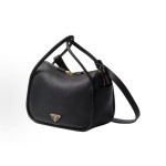 PRADA Enamel metal triangular logo zipper closed handbag for women in black